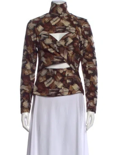 Pre-owned Autumn Adeigbo Patterned Turtleneck Top In Neutral