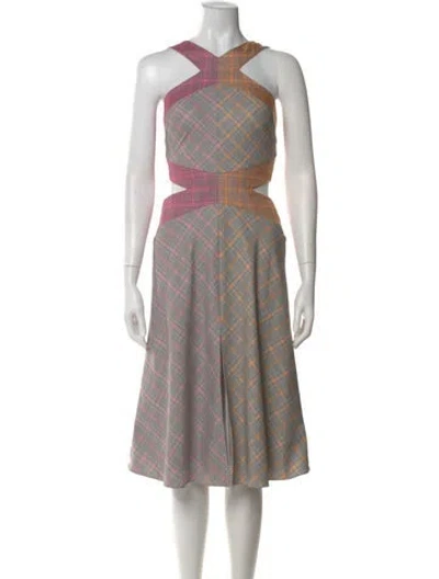 Pre-owned Autumn Adeigbo Plaid Print Midi Length Dress In Black