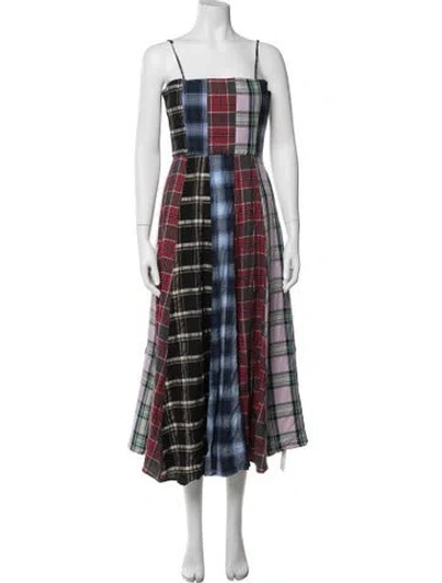 Pre-owned Autumn Adeigbo Plaid Print Midi Length Dress In Multicolor