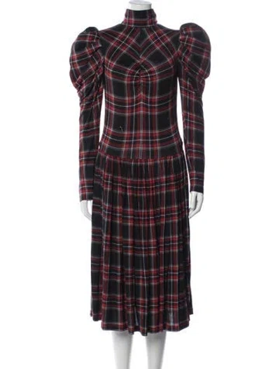 Pre-owned Autumn Adeigbo Plaid Print Midi Length Dress In Red