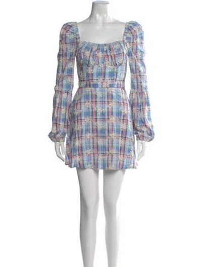 Pre-owned Autumn Adeigbo Plaid Print Mini Dress In Blue