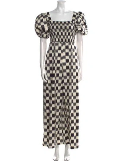 Pre-owned Autumn Adeigbo Plaid Print Square Neckline Jumpsuit In Neutral