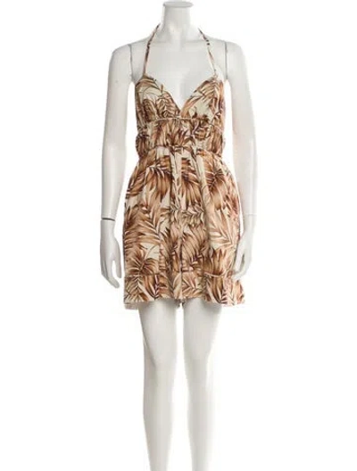 Pre-owned Autumn Adeigbo Printed Halterneck Romper In Brown