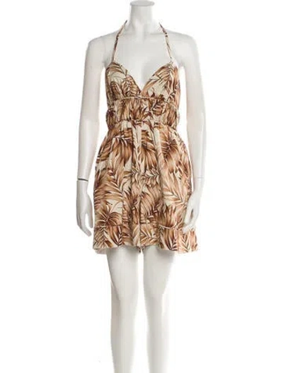 Pre-owned Autumn Adeigbo Printed Halterneck Romper In Brown