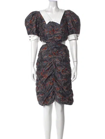 Pre-owned Autumn Adeigbo Printed Knee-length Dress In Blue