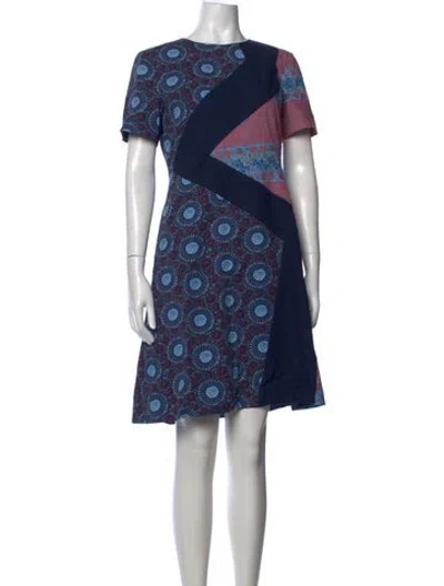 Pre-owned Autumn Adeigbo Printed Knee-length Dress In Blue