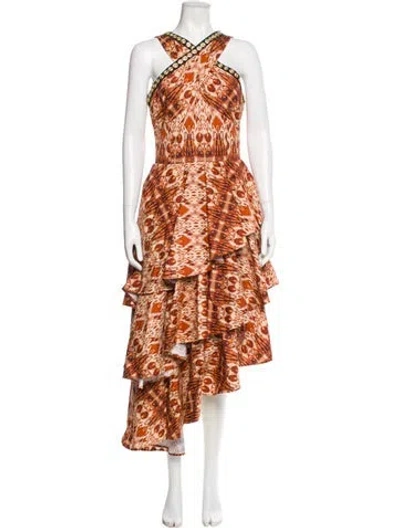 Pre-owned Autumn Adeigbo Printed Long Dress In Orange