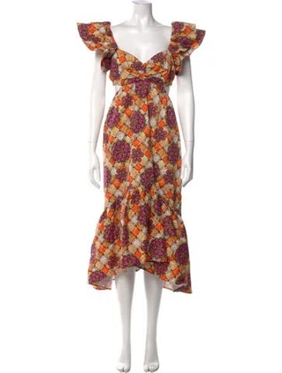 Pre-owned Autumn Adeigbo Printed Long Dress In Orange