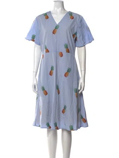 Pre-owned Autumn Adeigbo Printed Midi Length Dress In Blue