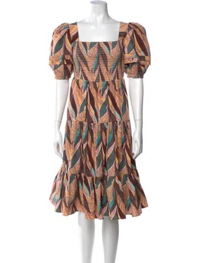 Pre-owned Autumn Adeigbo Printed Midi Length Dress In Brown