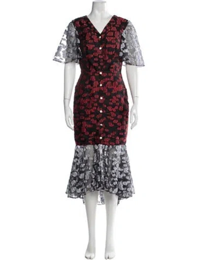 Pre-owned Autumn Adeigbo Printed Midi Length Dress In Red