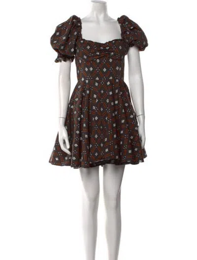 Pre-owned Autumn Adeigbo Printed Mini Dress In Brown