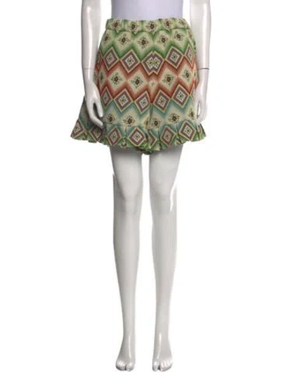 Pre-owned Autumn Adeigbo Printed Mini Shorts In Green