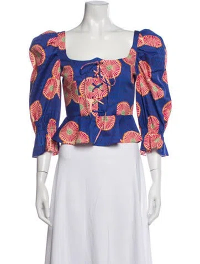 Pre-owned Autumn Adeigbo Printed Square Neckline Blouse In Multicolor