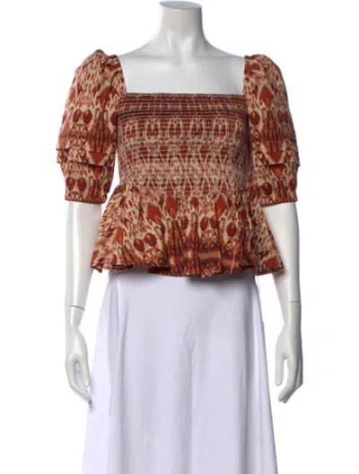 Pre-owned Autumn Adeigbo Printed Square Neckline Top In Neutrals/orange