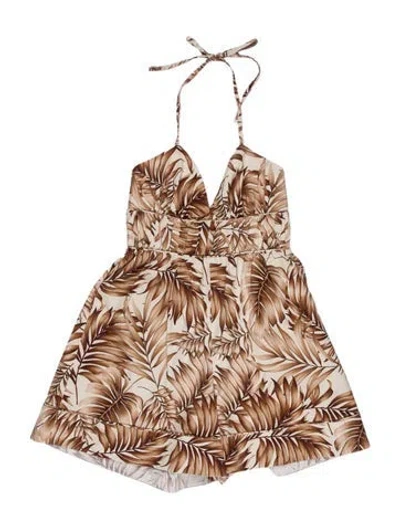 Pre-owned Autumn Adeigbo Printed V-neck Romper In Neutral