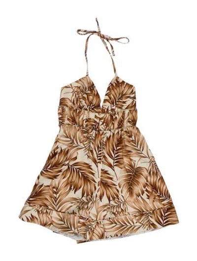 Pre-owned Autumn Adeigbo Printed V-neck Romper In Neutral