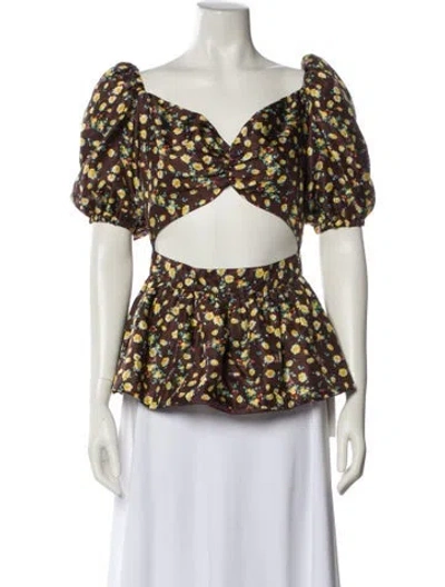 Pre-owned Autumn Adeigbo Silk Floral Print Blouse In White