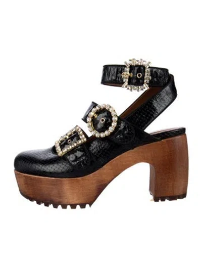 Pre-owned Autumn Adeigbo Snakeskin Animal Print Flats In Black