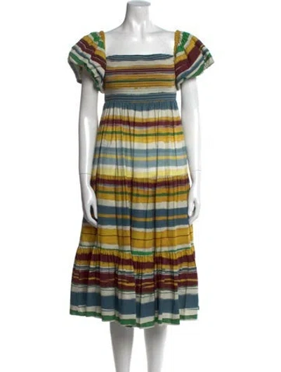 Pre-owned Autumn Adeigbo Striped Knee-length Dress In Blue