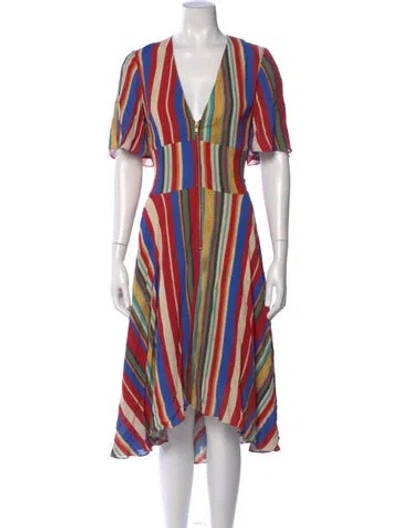Pre-owned Autumn Adeigbo Striped Midi Length Dress In Red