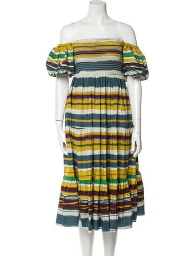 Pre-owned Autumn Adeigbo Striped Midi Length Dress W/ Tags In Gray