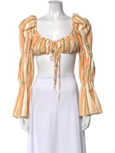 Pre-owned Autumn Adeigbo Striped Square Neckline Crop Top In Orange