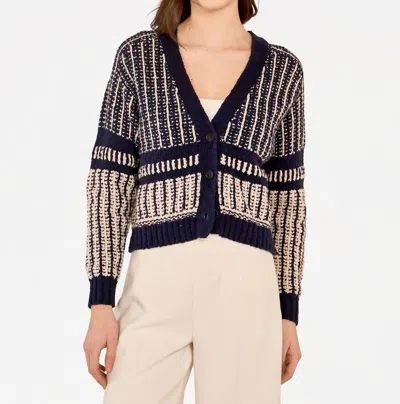 Autumn Cashmere 2-tone Jacquard Cardigan In Navy/sand