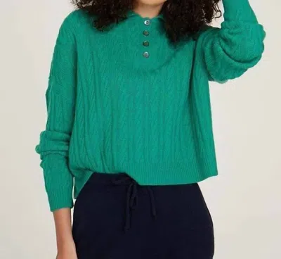 Autumn Cashmere Boxy Cable Polo In Green Grass