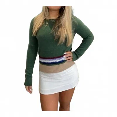 Autumn Cashmere Boxy Crew With Hand Crochet Sweater In Pickle In Green