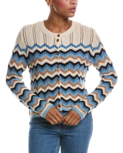 Autumn Cashmere Boxy Zig Zag Stitch Crewneck Cardigan In Multi