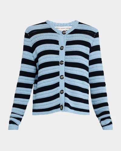 Autumn Cashmere Button-down Striped Knit Jacket In Stonewashnavy Blue