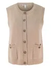 Autumn Cashmere Button-front Sleeveless Pocket Cardigan In Brown