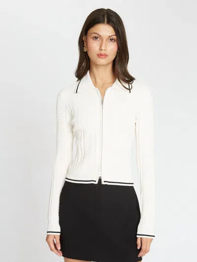 Autumn Cashmere Cable Zip Front Collared Cardigan In Sand/black In White