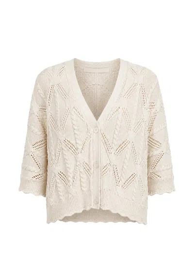 Autumn Cashmere Cable-knit Pointelle-trim Cardigan In Animal Print