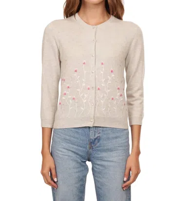 Autumn Cashmere Cardi With Embroidered Floral In Sleet Combo In Multi