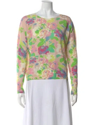 Pre-owned Autumn Cashmere Cashmere Floral Print Sweater In Pink