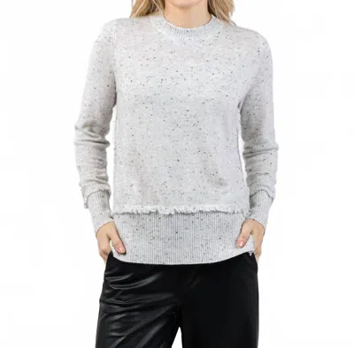 Autumn Cashmere Cashmere Fringe Crew Sweater With Side Slits In Husky In Gray