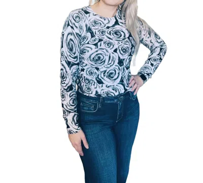 Autumn Cashmere Cashmere Rose Print Crewneck Sweater In Black & White Combo In Multi