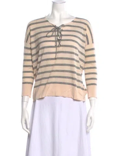 Pre-owned Autumn Cashmere Cashmere Striped Sweater In White