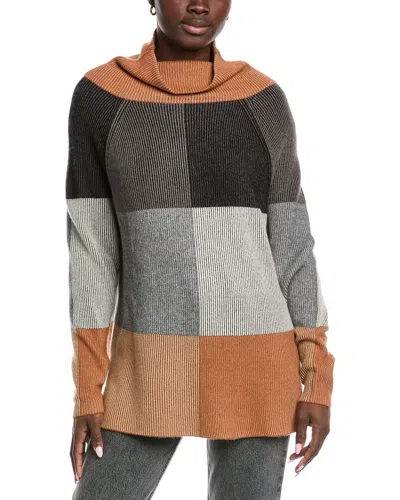 Autumn Cashmere Checkerboard Funnel Cashmere & Wool-blend Tunic In Gray