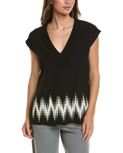 Autumn Cashmere Chevron Border Stitch Top In Black