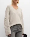 AUTUMN CASHMERE CHUNKY POINTELLE-SLEEVE CASHMERE SWEATER