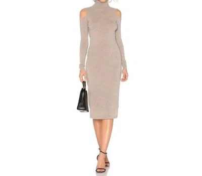 Autumn Cashmere Cold Shoulder Turtleneck Cashmere Sweater Dress In Taupe In Brown