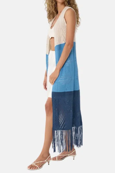 Autumn Cashmere Color Block Pointelle Fringe Maxi Vest In Navy/ Grey In Multi