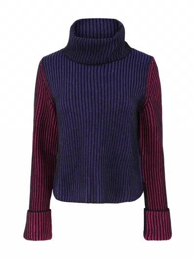 Autumn Cashmere Color Blocked Cuffed Turtleneck In Ebony Brights In Multi