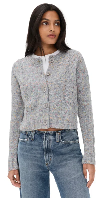 Autumn Cashmere Confetti Cable Boxy Cardigan Quarry In Gray