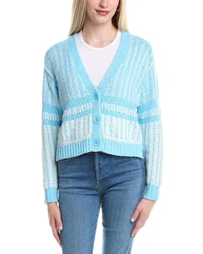 Autumn Cashmere Cotton By  2-tone Jacquard Cropped V-neck Cardigan In Blue
