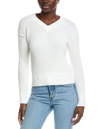 Autumn Cashmere Cotton By  Exposed Seam V-neck Sweater In White