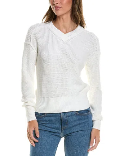 Autumn Cashmere Cotton By  Exposed Seam V-neck Sweater In White